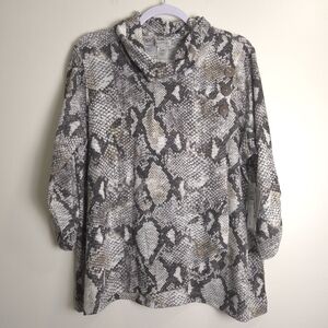MULTIPLES Snakeskin Print Artsy‎ 3/4 Shirring Sleeve Lightweight Tunic XLp